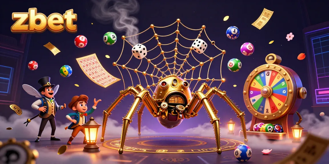 Engage with zbet's vibrant casino world: a steampunk spider webbing luck and games.