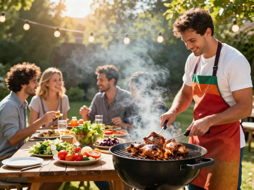 Savoring grilled chicken with rokok88 login at a summer barbecue.