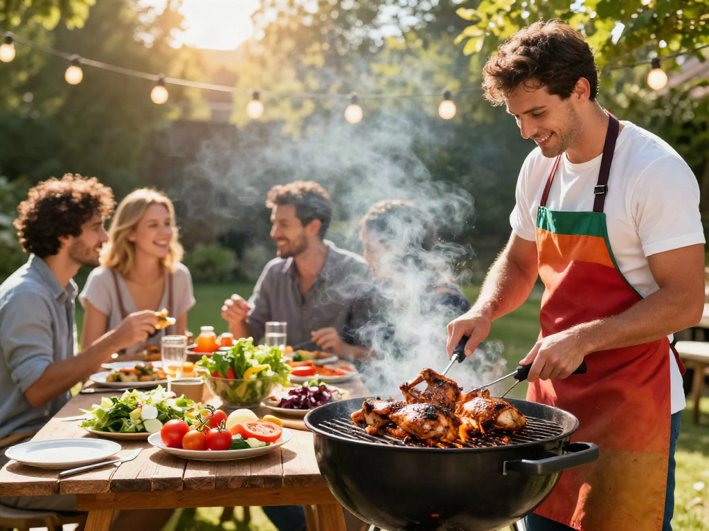 Savoring grilled chicken with rokok88 login at a summer barbecue.