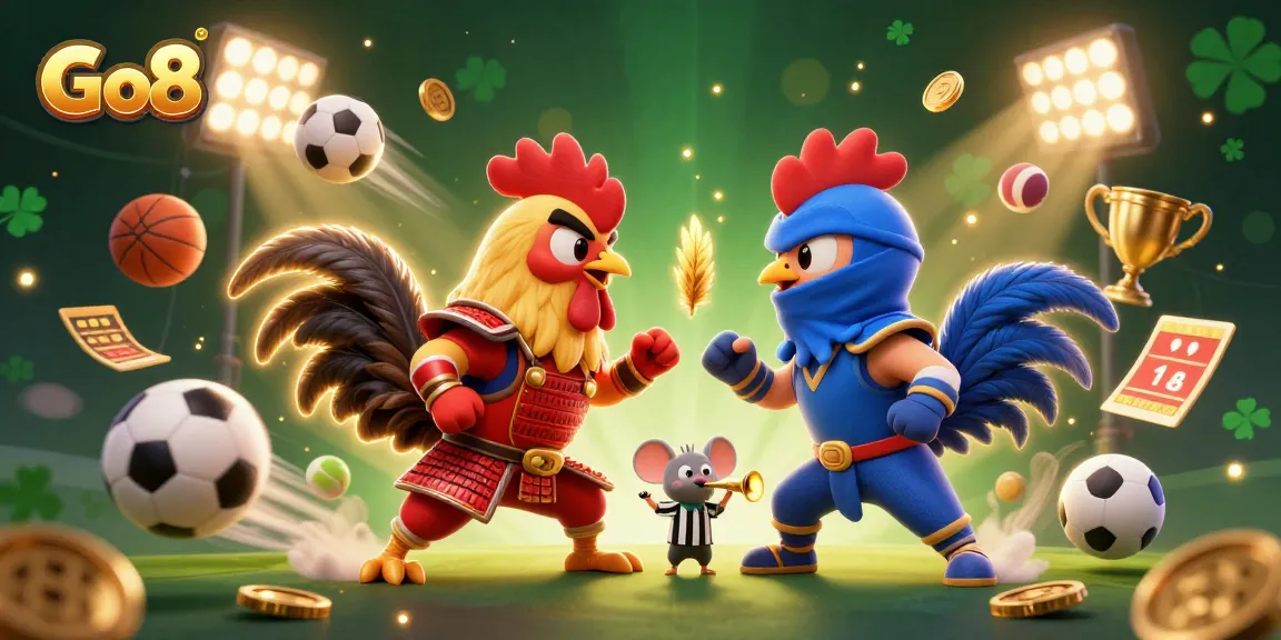 Experience thrilling cockfighting at Go8 with dynamic visuals, sports elements, and excitement.