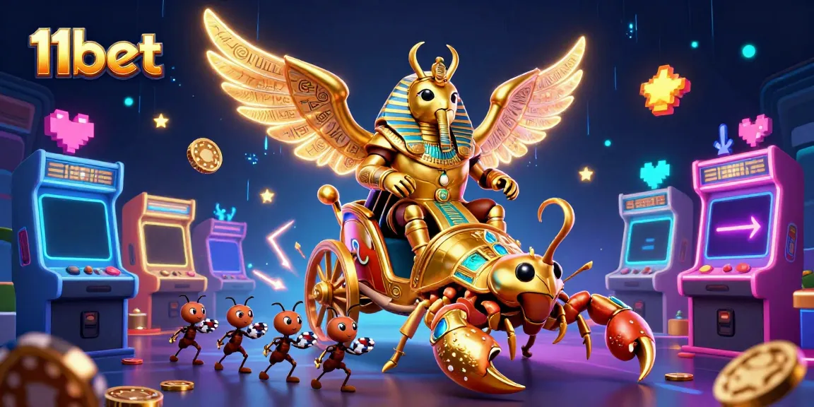 Experience the thrilling excitement of 11bet with a vibrant 3D casino illustration showcasing dynamic gaming elements.