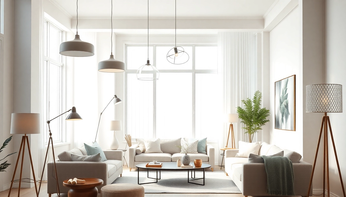 Shop ModernLighting with stylish fixtures enhancing a cozy living space atmosphere.