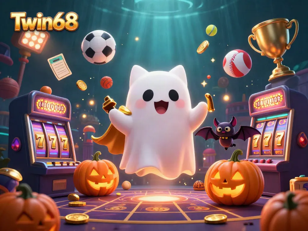 Experience the thrill of gaming at Twin68 with vibrant characters and casino elements in a dynamic 3D scene.