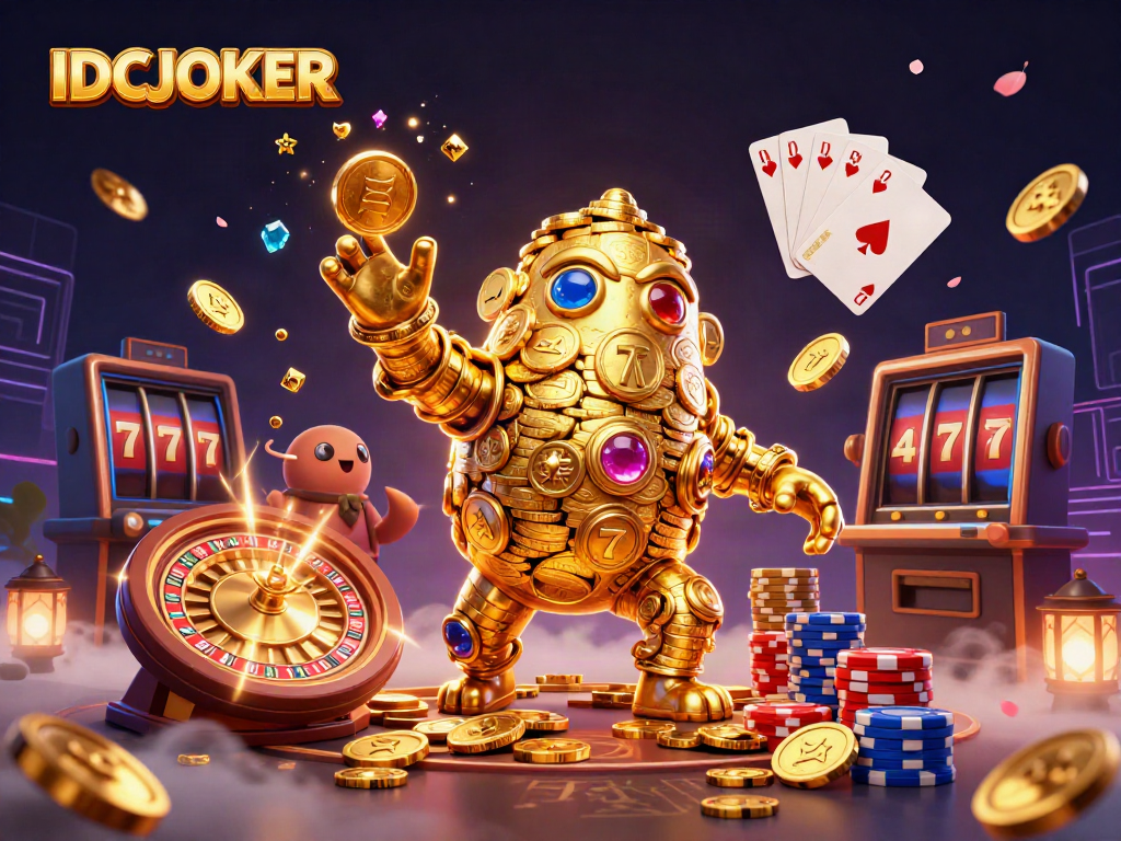 Experience thrilling gameplay with IDCJOKER's golden golem and vibrant casino elements