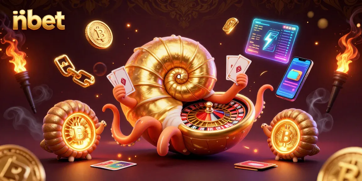 Experience the thrill of nbet with a stunning 3D rendering of a casino scene featuring a winning nautilus and vibrant crypto elements.