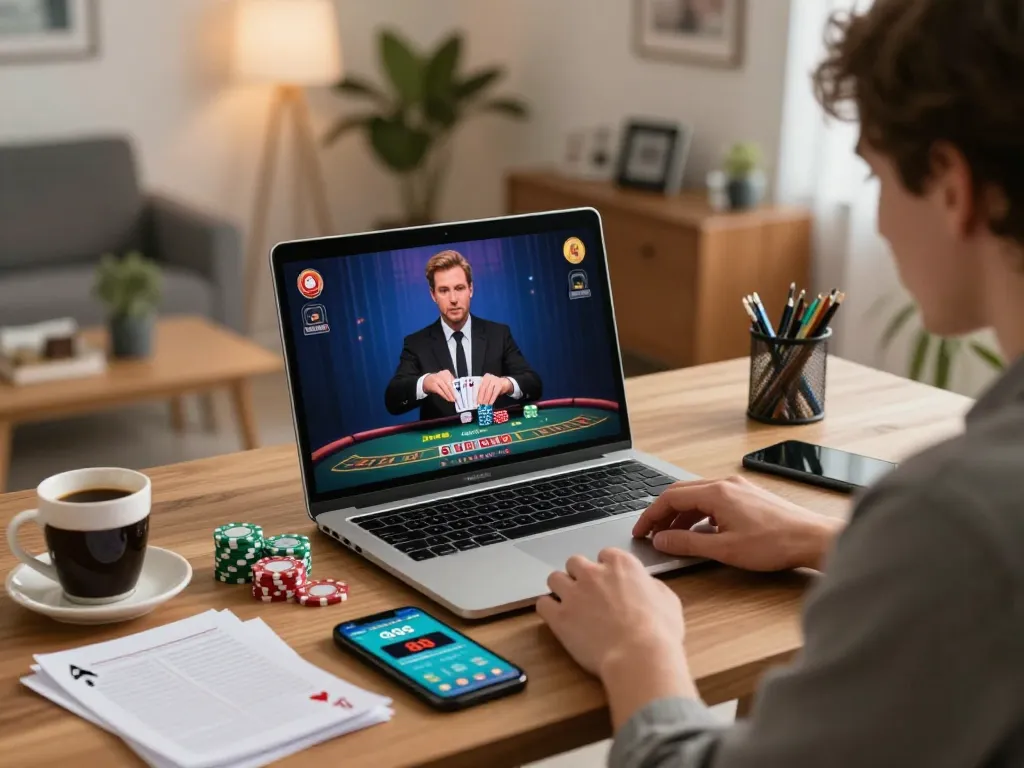 Player engaging in an online live dealer blackjack game on QQ 88, showcasing responsible betting strategy.