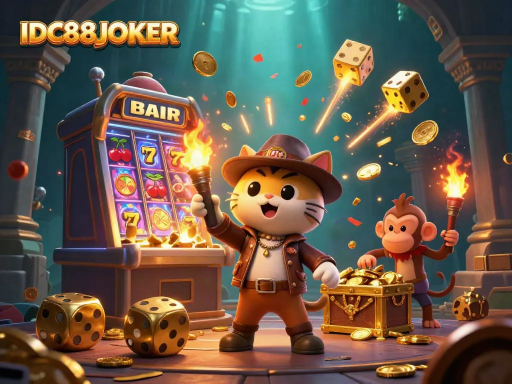 Experience thrilling gameplay at IDC88JOKER with a dynamic slot machine scene filled with excitement.