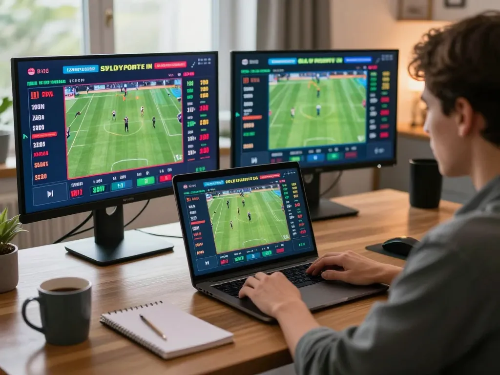Placing strategic bets on live sports at home, showcasing 789WIN excitement.