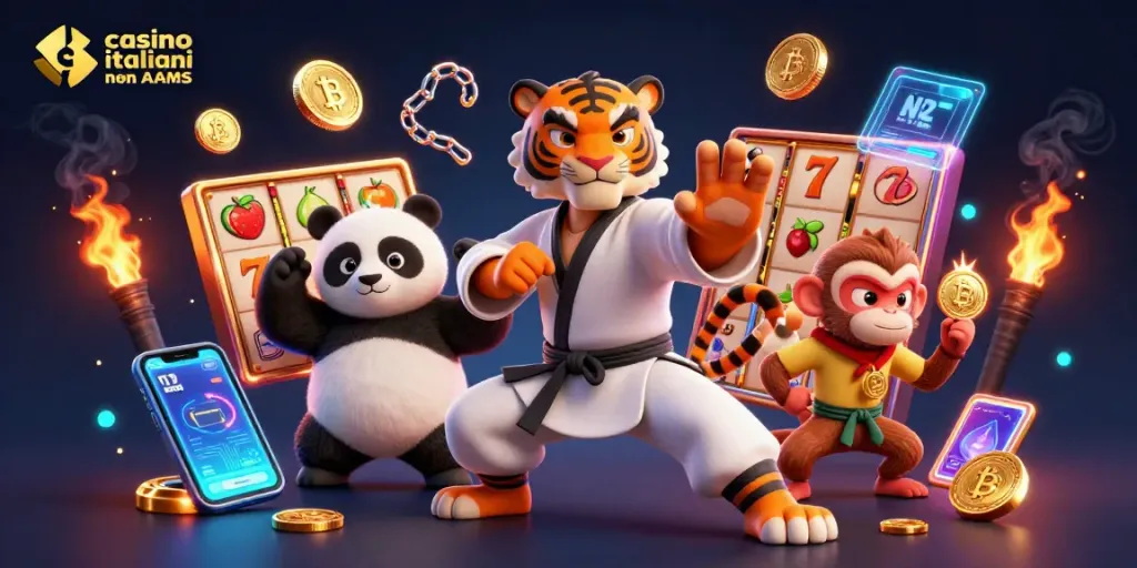 Scopri i migliori casino italiani non AAMS con slot e jackpot attrattivi in un'illustrazione vibrante.