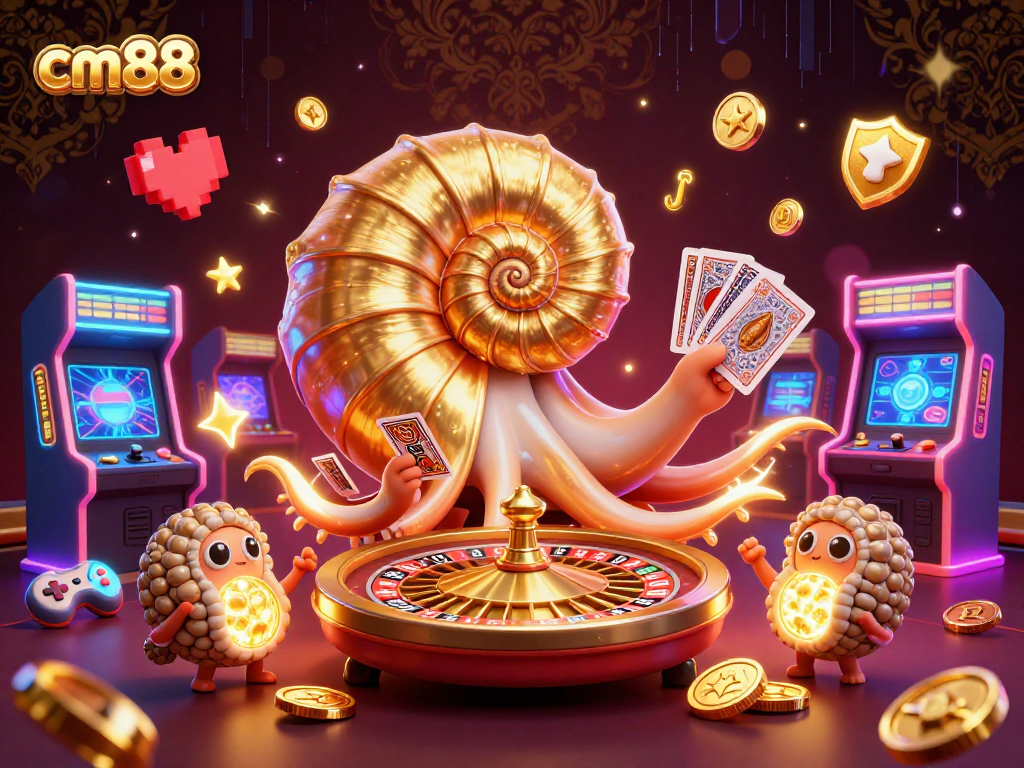 Experience the thrills at cm88 with a lively 3D casino scene filled with vibrant game elements.