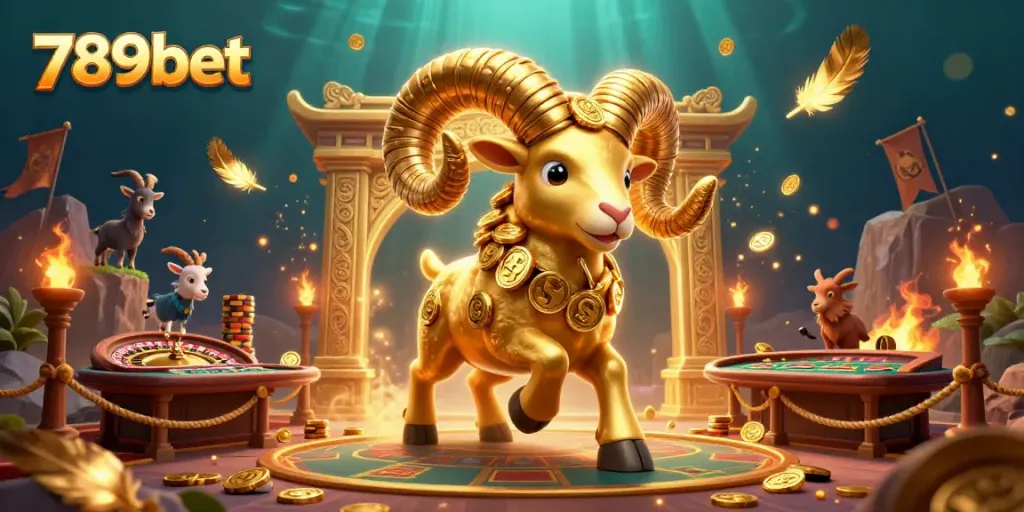 Engage with the vibrant 789bet casino scene featuring a golden ram charging through a live game setting.