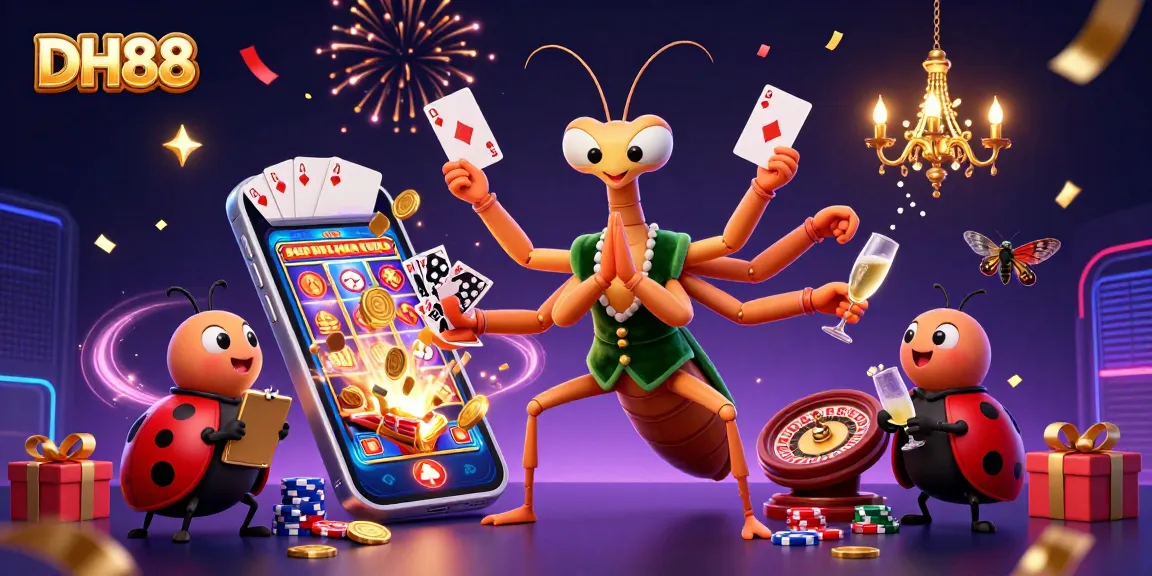 Experience the thrill of DH88 with a vibrant 3D illustration showcasing casino excitement and game action.
