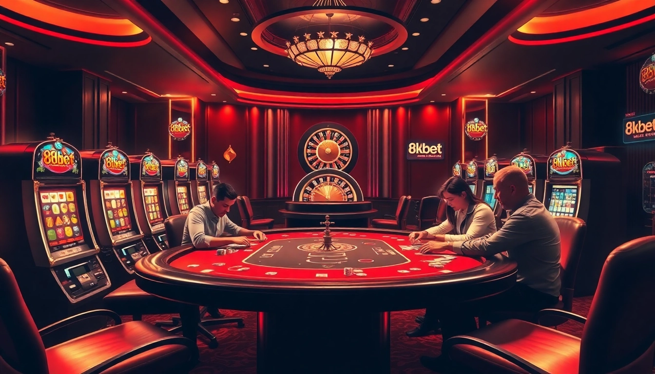 Experience luxurious gambling at 8kbet with high-stakes poker and vibrant slot machines.