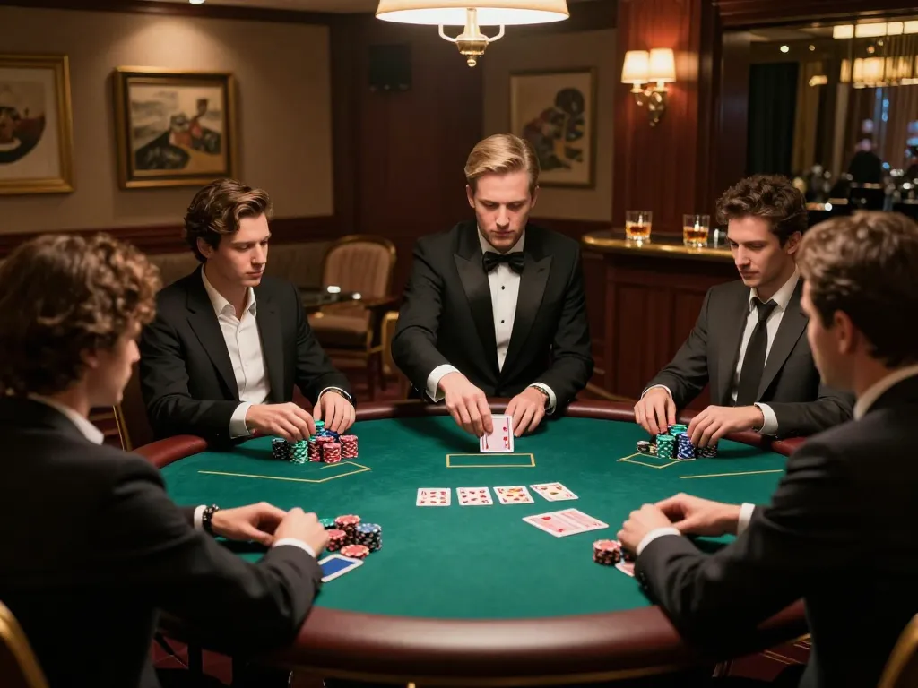 Engaging high-stakes poker table scene at fly88 com with players and chips in action.