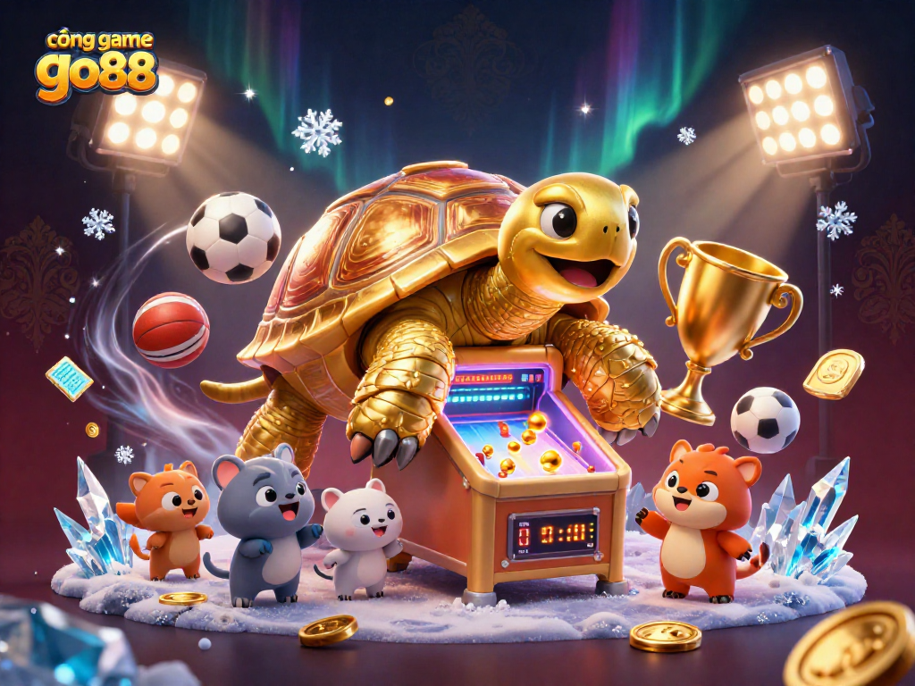 Play thrilling games at cổng game go88 with a vibrant 3D illustration of fun sports elements.