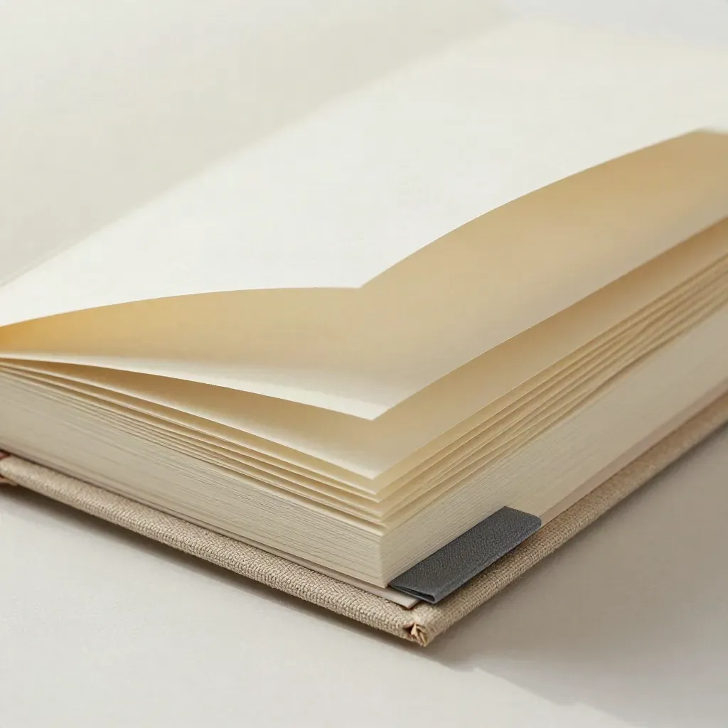 Cream SEO audit binder with linen spine, tabs, and dividers on a pale field.