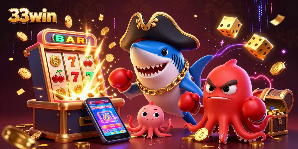 Experience thrilling wins at 33win with a vibrant casino scene featuring exciting characters and games.