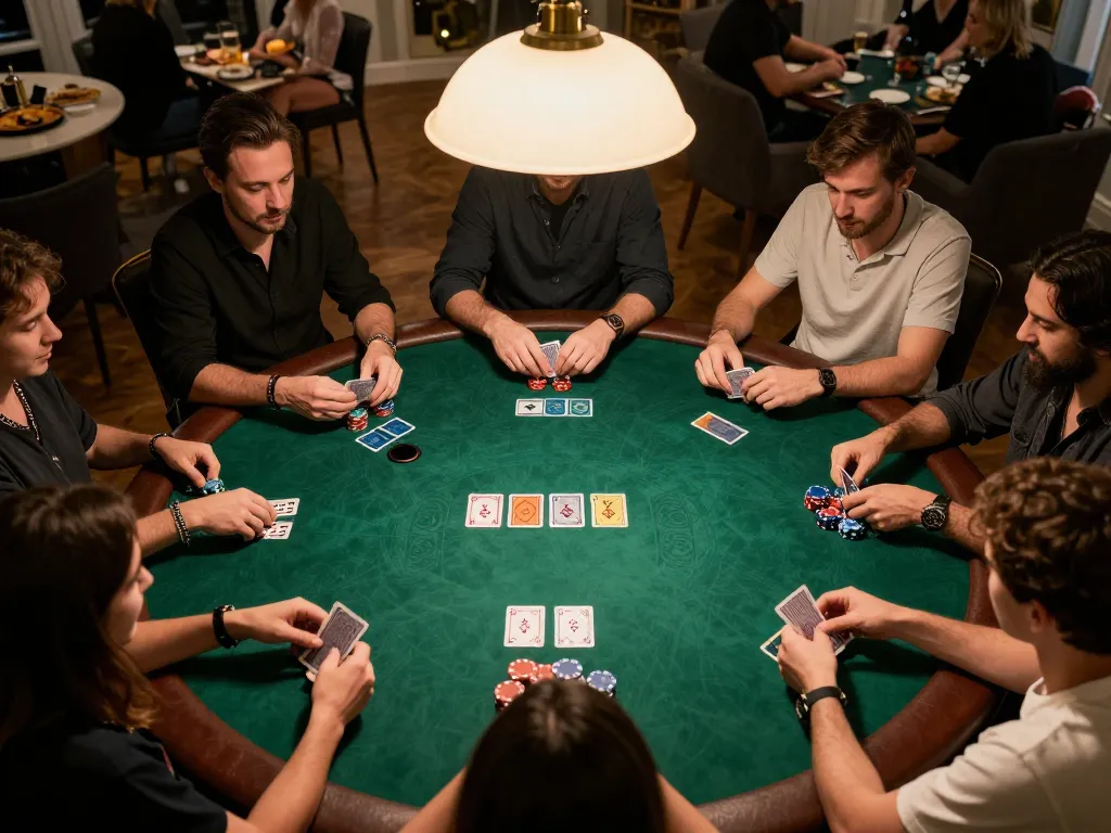 Playing poker at home game night with friends, emphasizing the fun and social side of nhatvip gaming.