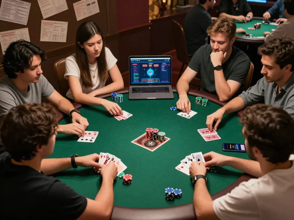 Players engaging in a thrilling online poker game, showcasing tr88 atmosphere filled with excitement.
