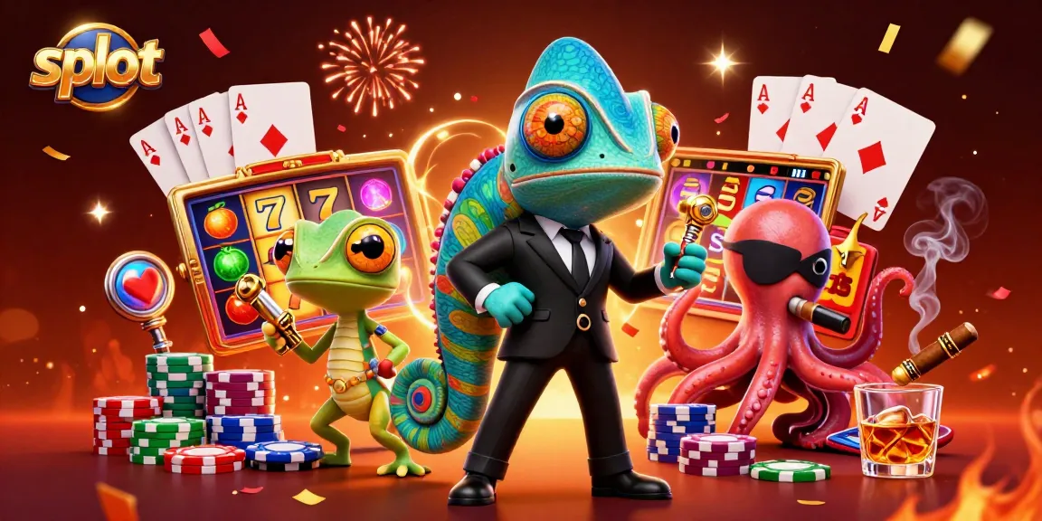 Spin and win at slot games featuring a colorful scene with cartoon characters and slot reels.