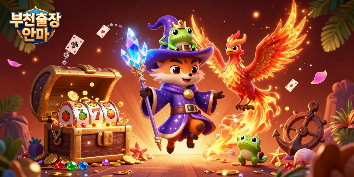 Engage in 부천출장 안마 with a dynamic casino-themed illustration featuring a wizard fox and phoenix.