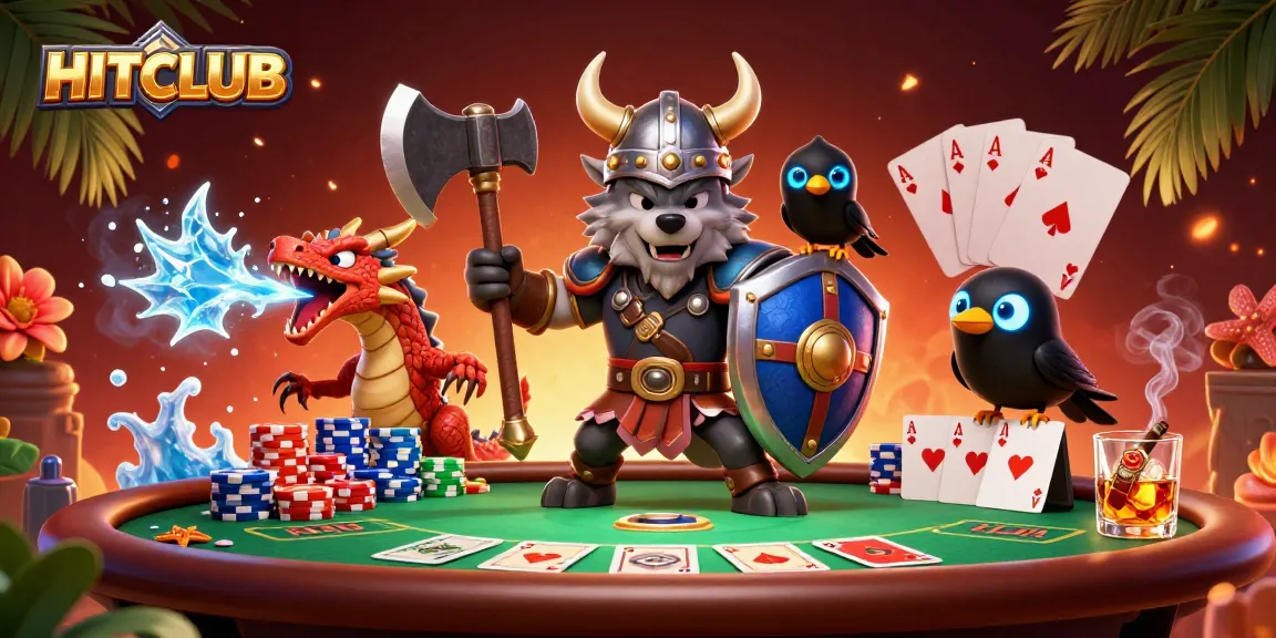 Engage in thrilling gameplay at HITCLUB with poker elements and dynamic characters in an exciting casino scene.