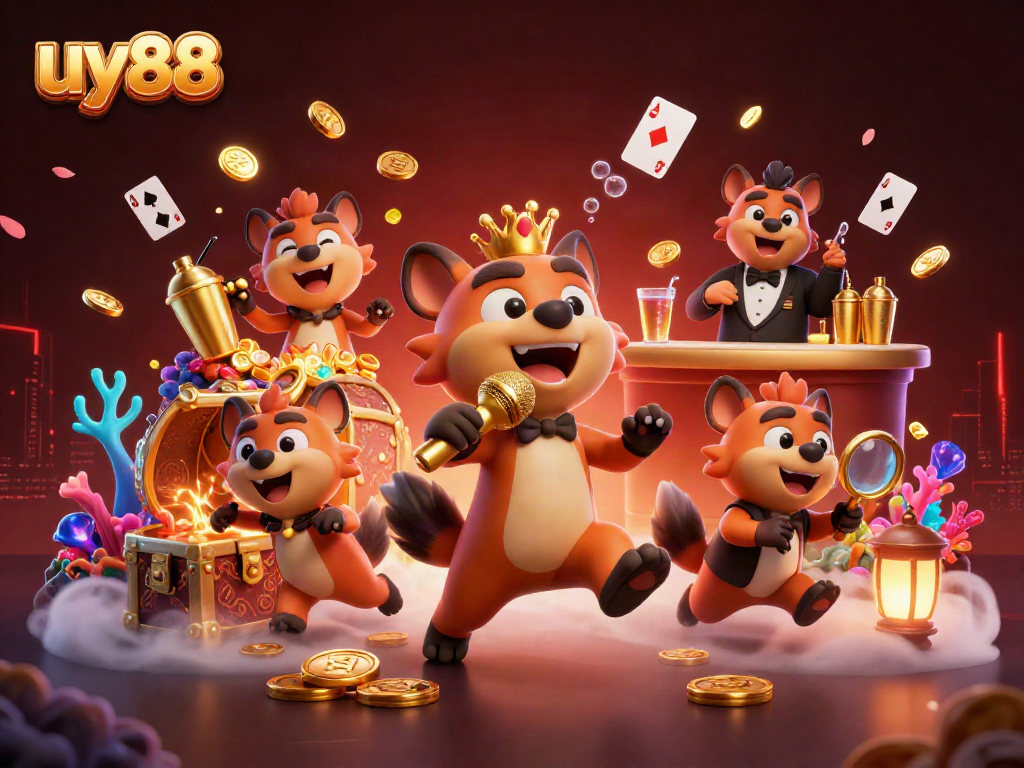 Experience the vibrant comedy casino scene at uy88 with hyenas as hilarious performers amidst rich treasures.