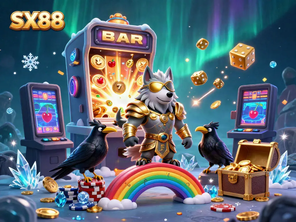 SX88 showcases an epic 3D casino adventure, featuring mythological figures among jackpot slot machines.