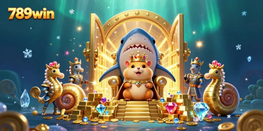 Engage in thrilling 789win moments as the golden hamster king reigns in a treasure-laden underwater kingdom.