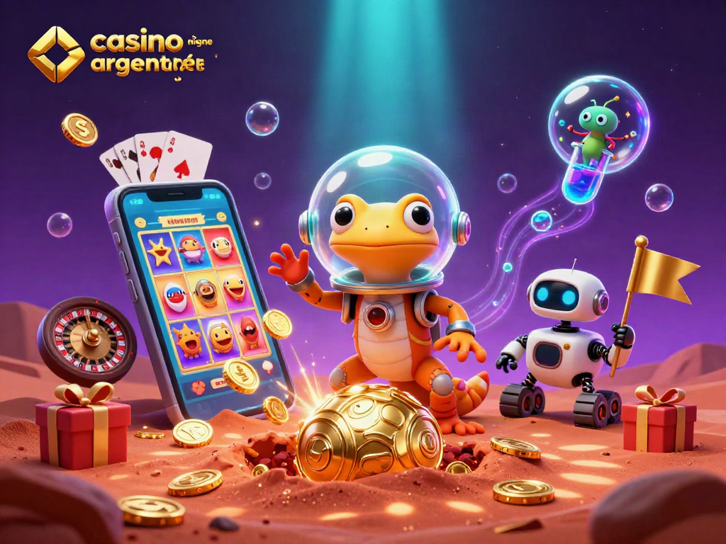 Gagnez aux jeux de casino en ligne argent réel avec une illustration de Martien découvrant un casino.