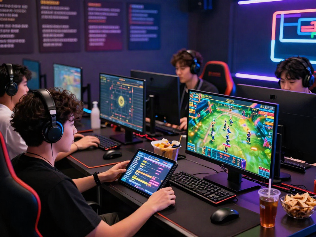 Engaged players enjoying the QQMacan gaming platform with vibrant visuals and modern setups.