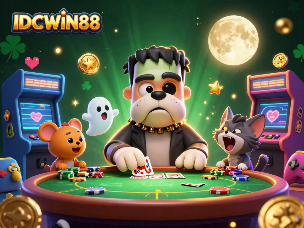 Engage with IDCWIN88 for thrilling poker action featuring unique 3D characters and vibrant casino elements.
