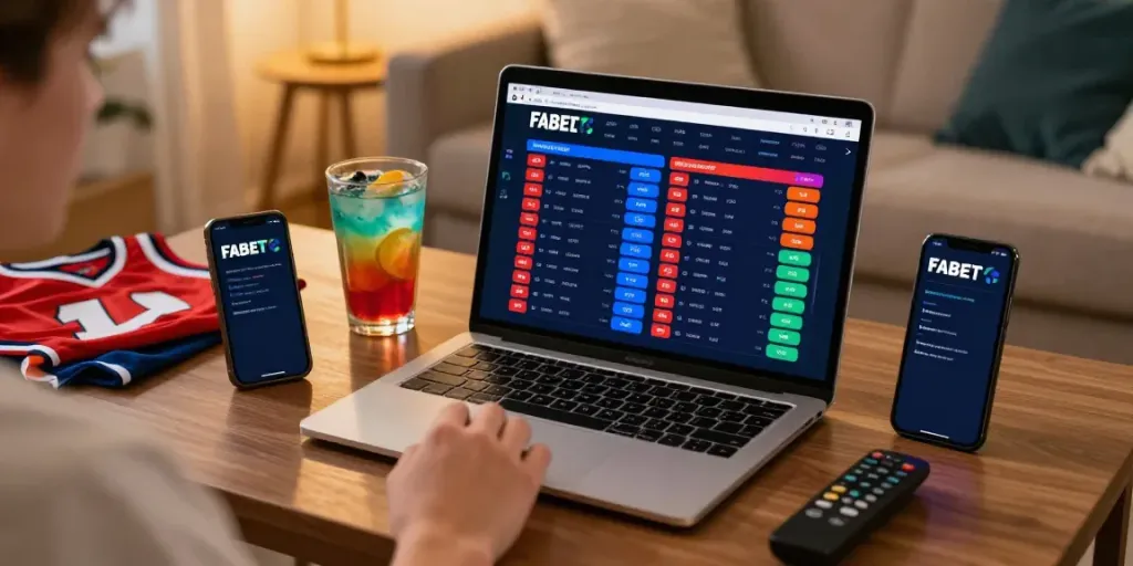 FABET user actively placing bets online in a vibrant and inviting living room.
