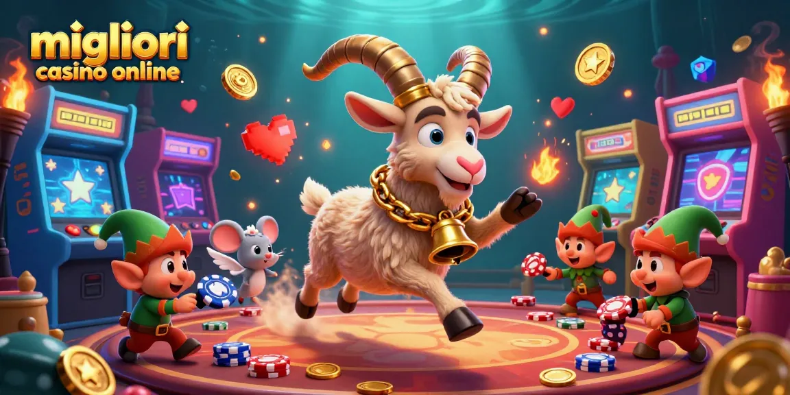 I migliori casino online presentano un'illustrazione 3D vibrante, con un Krampus giocoso e gremlins al casinò.
