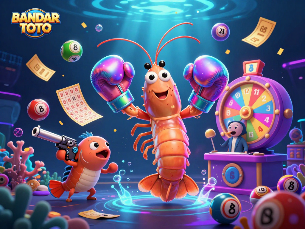BANDAR TOTO depicts a thrilling lottery scene with vibrant elements and energetic characters engaging in the action.