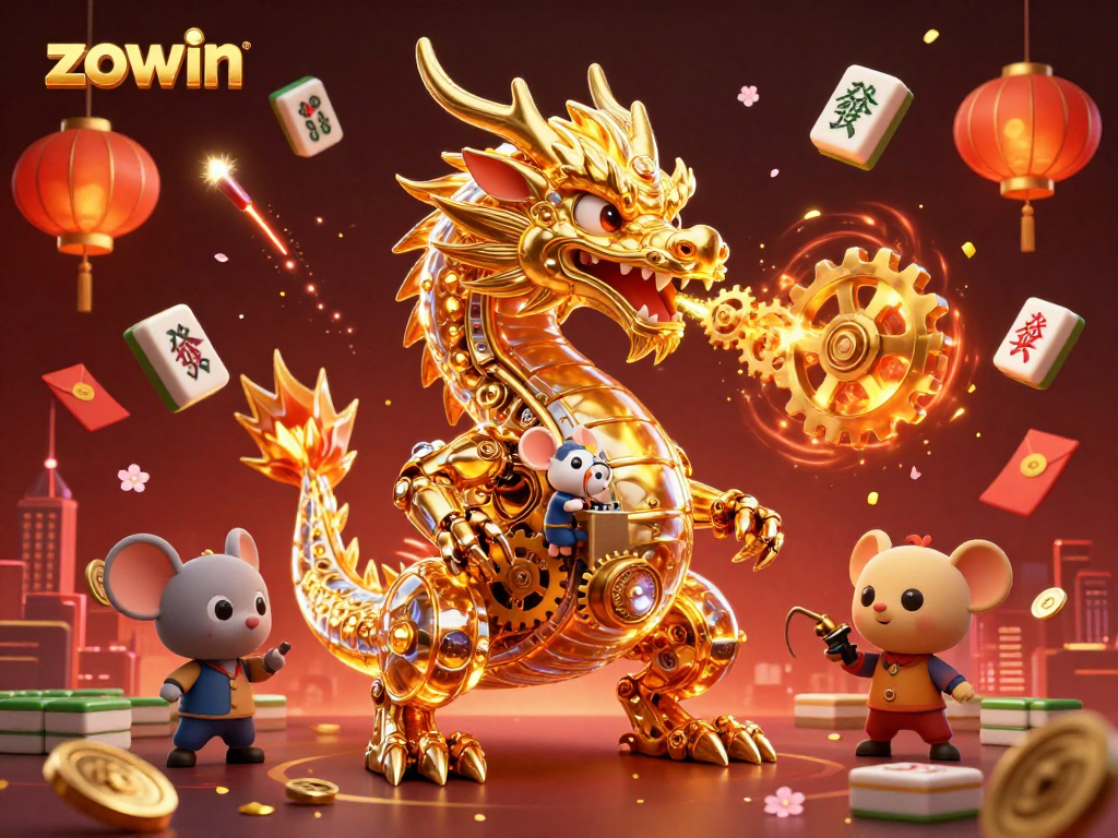 Play winning Mahjong with Zowin's vibrant dragon and festive casino atmosphere.