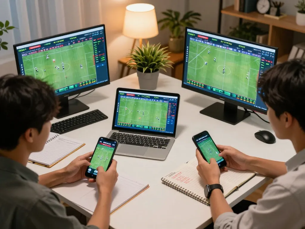 Bongdalu mới users engaging in dynamic sports betting while analyzing real-time data on multiple devices.