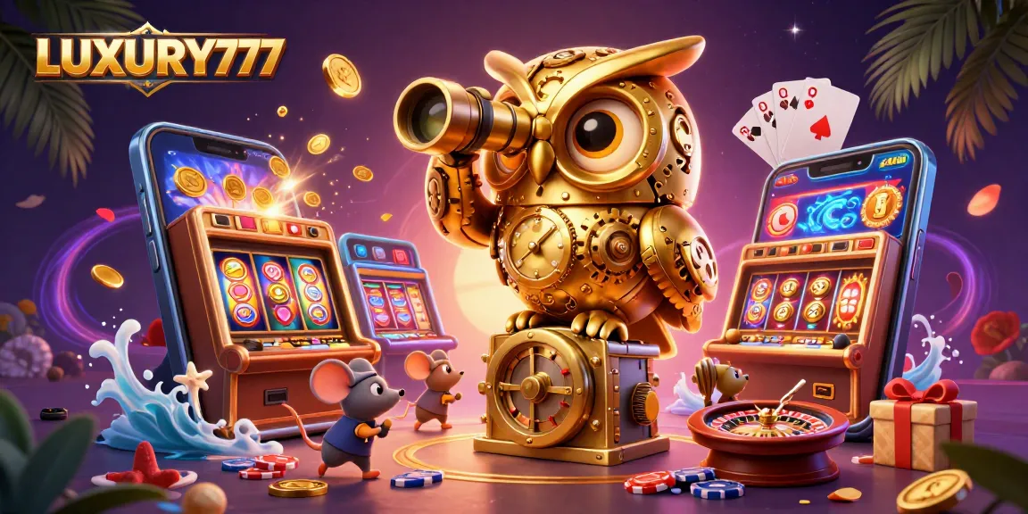Mengakses LUXURY777 sambil memainkan mesin slot elegan bergaya modern dengan elemen fantastis.