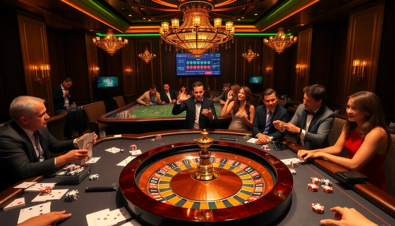 Engaging gamblers at a luxurious casino table featuring sbobet link alternatif options for betting.