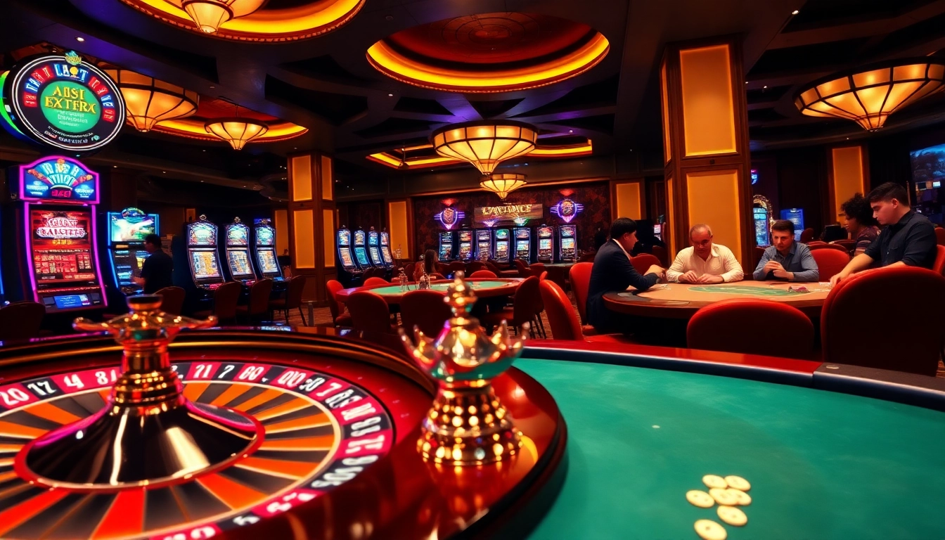Experience thrilling action with game u888 at a luxurious casino filled with vibrant slot machines.
