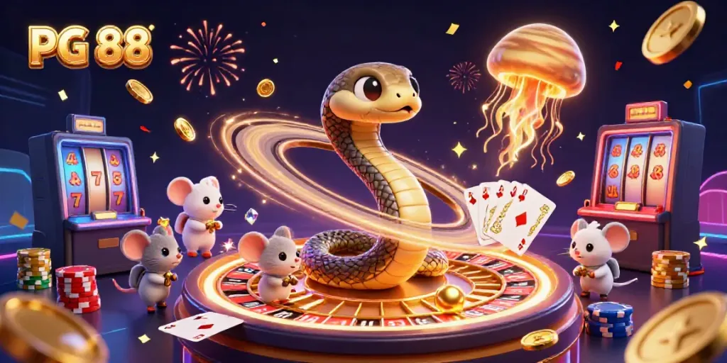 Experience PG 88 excitement with astronauts gambling on a cosmic roulette scene.