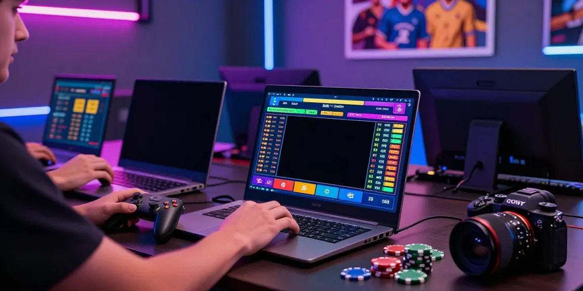 Engaging online betting scene at https://net88.broker/ featuring a user with a laptop and vibrant gaming interface.