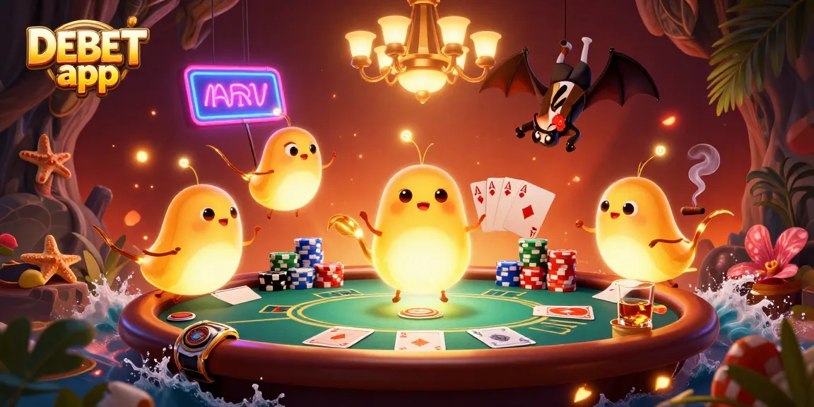 Experience the thrill of the DEBET app in a vibrant 3D casino scene with animated glowworms.