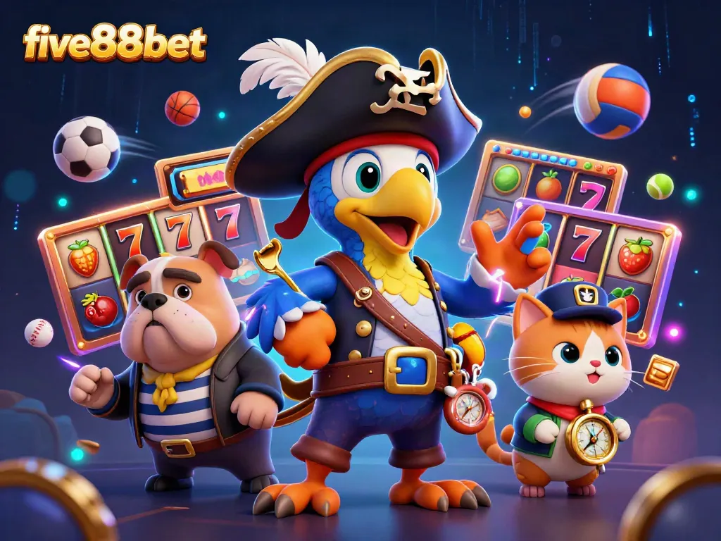 Engage with thrilling five88bet adventures featuring a vibrant 3D pirate scene, jackpot elements, and dynamic sports action.