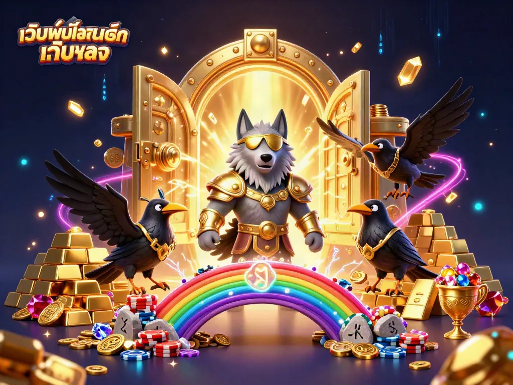 ภาพประกอบ เว็บพนันออนไลน์ เว็บตรง ที่แสดง Odin และอีกสองตัวละครในภูมิประเทศของคาสิโน