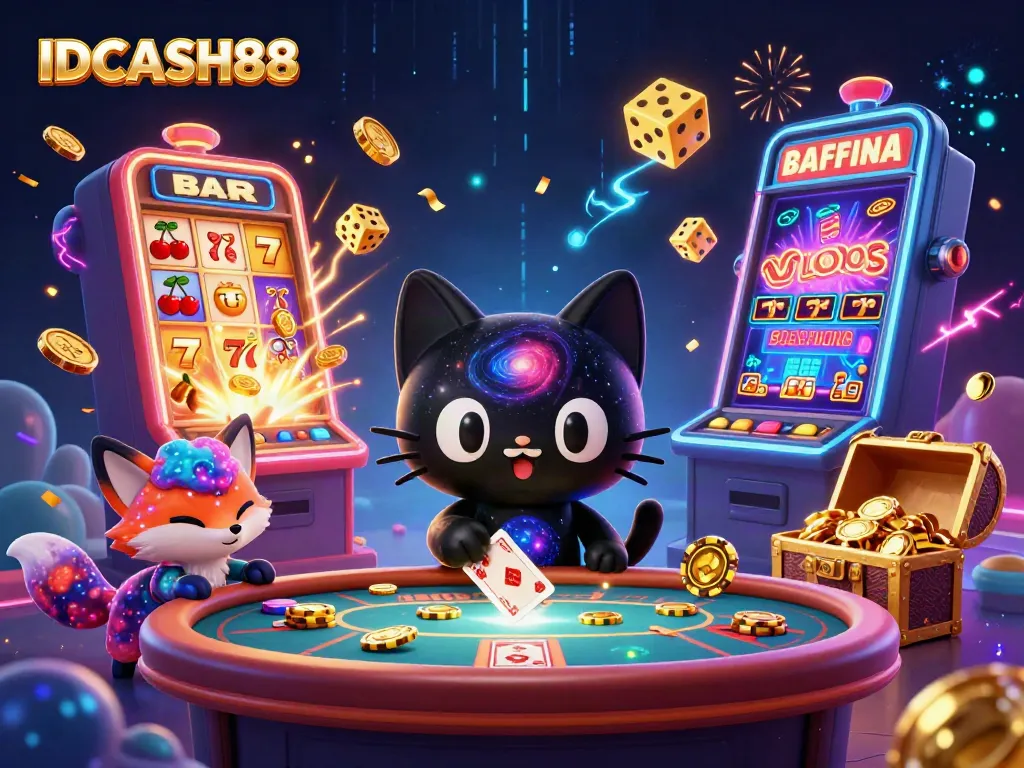 Experience thrilling gaming fun at IDCASH88 with vibrant cosmic characters at the casino table.