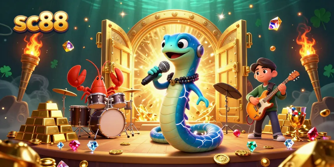 sc88 showcases a lively underwater casino scene with electric eel DJ, lobster drummer, and gems galore.