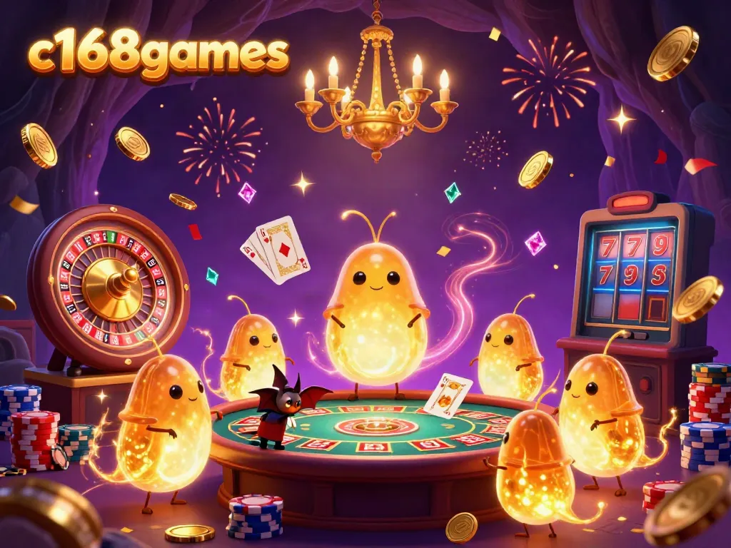 Experience a vibrant casino atmosphere with glowing elements in c168games' enchanting scene.