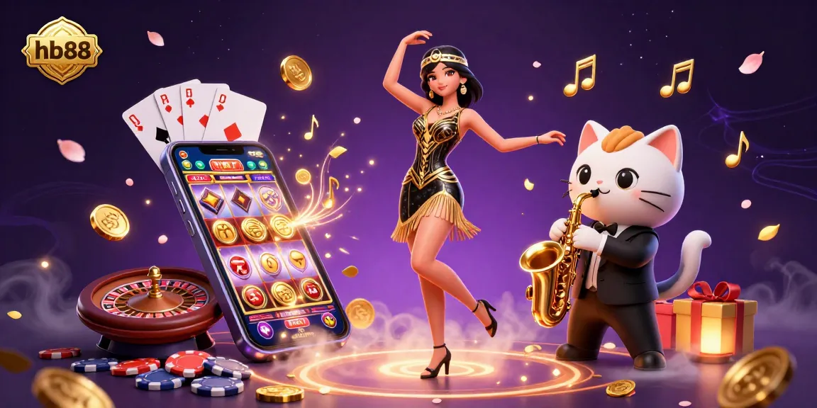 Experience the vibrant hb88 casino atmosphere with a dancing character and magical slot game.