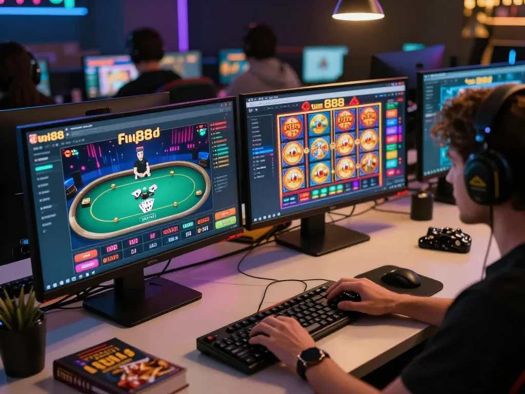 Engaging gameplay on fun88, showing an online poker game scenario with vibrant visuals and focused atmosphere.